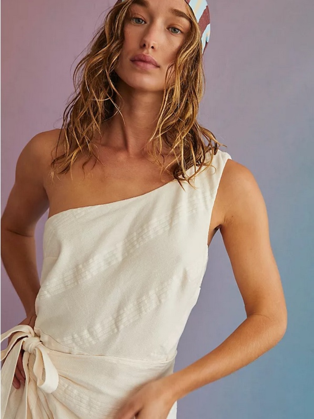 Free People free-est At Leisure One-Shoulder Wrap Midi Dress Cream Size S NWOT
